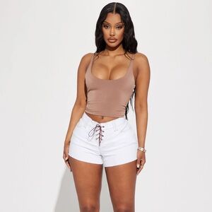 NWT FASHION NOVA the time is now low rise tie up shorts size 7